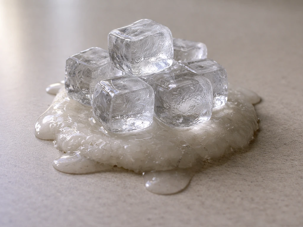 Ice cubes placed on hardened wax to illustrate freezing before scraping it off.